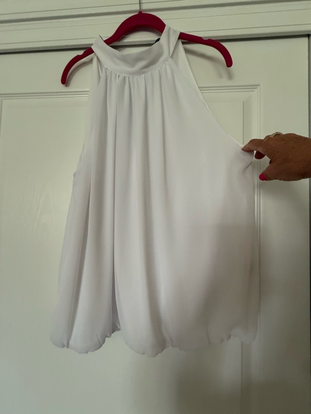 Boston Proper White Halter Pleated Neck Blouson Top